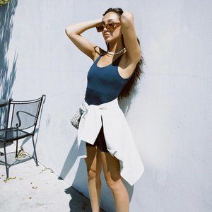 Girlfriend Collective Bike Unitard - Navy, Size Medium